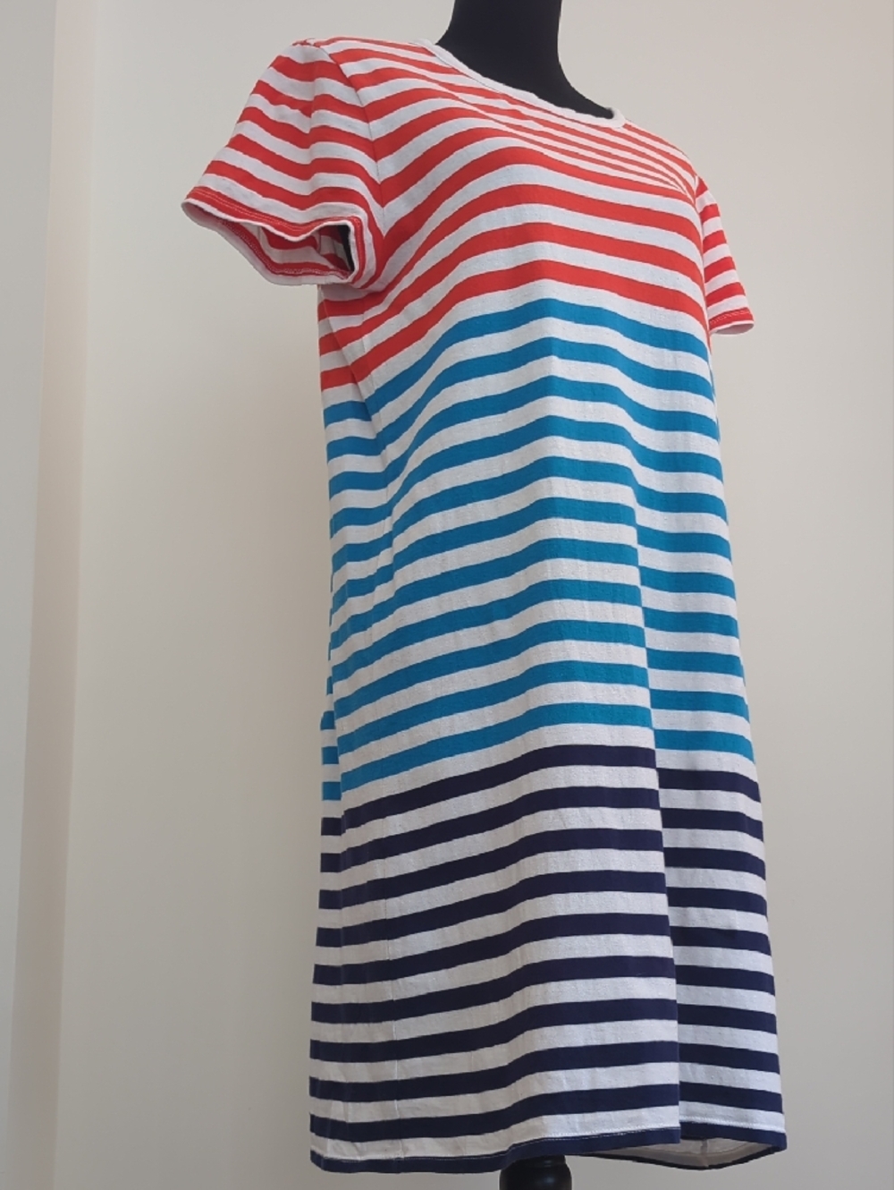 J.Crew Striped T-Shirt Dress Red White Blue Ombre Crew Neck Patriotic LARGE - Picture 4 of 9